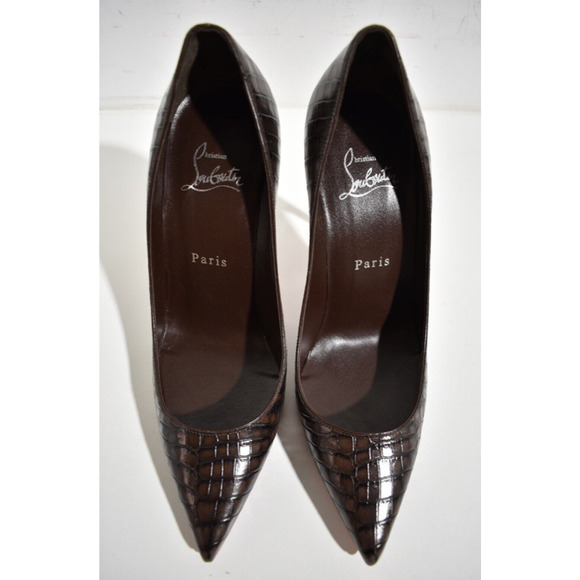 Christian Louboutin Kate 100 Expresso Brown Croc Classic Pointed Heel Pump 38 - Picture 7 of 11